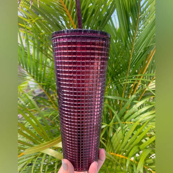 Starbucks Plum Maroon Grid Studded Cold Cup Tumbler Venti 24oz Insulated NWT - Picture 6 of 14